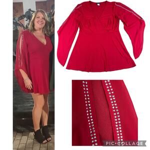 VENUS Short Mini Red Dress 1X Slit Sleeves Crossover Top Cocktail Party
